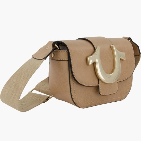 128. True Religion Mini Flap Crossbody Bag Purse Camel/Tan EUC - Picture 1 of 6